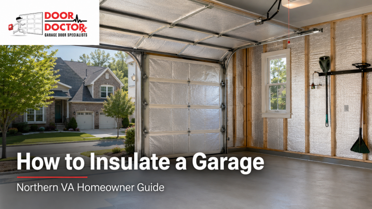 Insulated residential garage door and garage walls for a Northern Virginia homeowner guide by Door Doctor.
